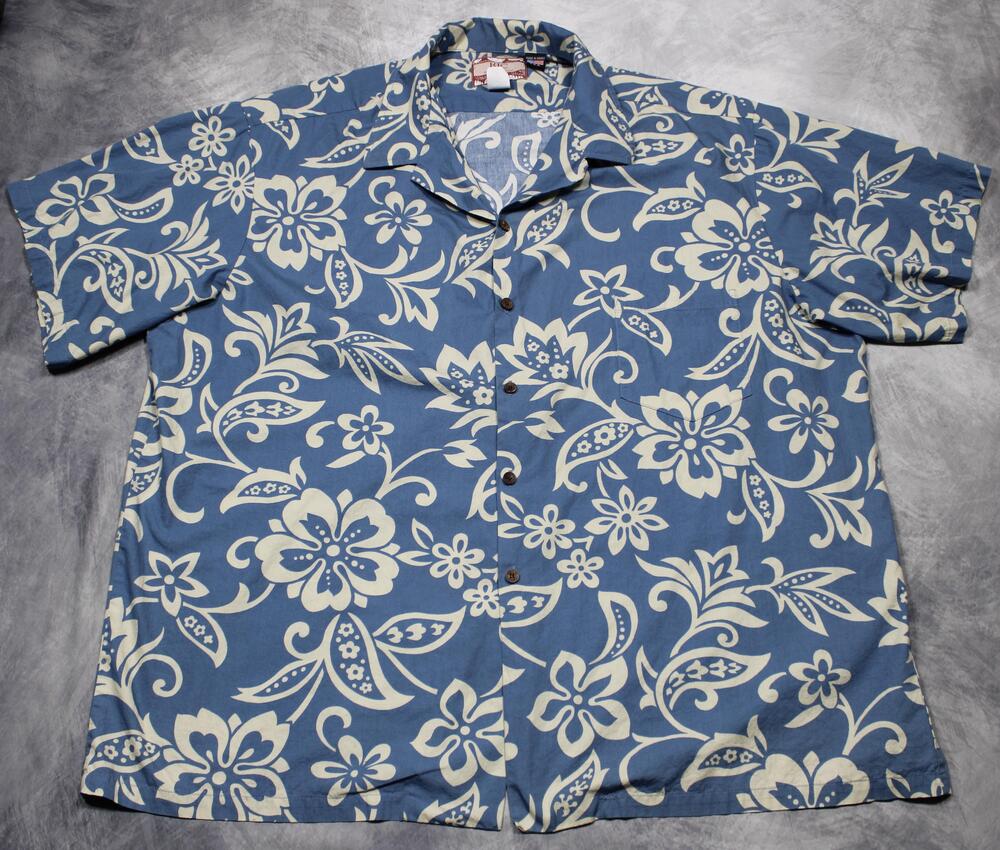 RJC Shirt Mens Big 4XL Blue Floral Hawaiian Cotton Short Sleeve Button USA Aloha
